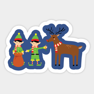 Elves feeding reindeer Sticker